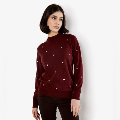APRICOT 🍑- Women’s Burgundy Heart-Print Sweater