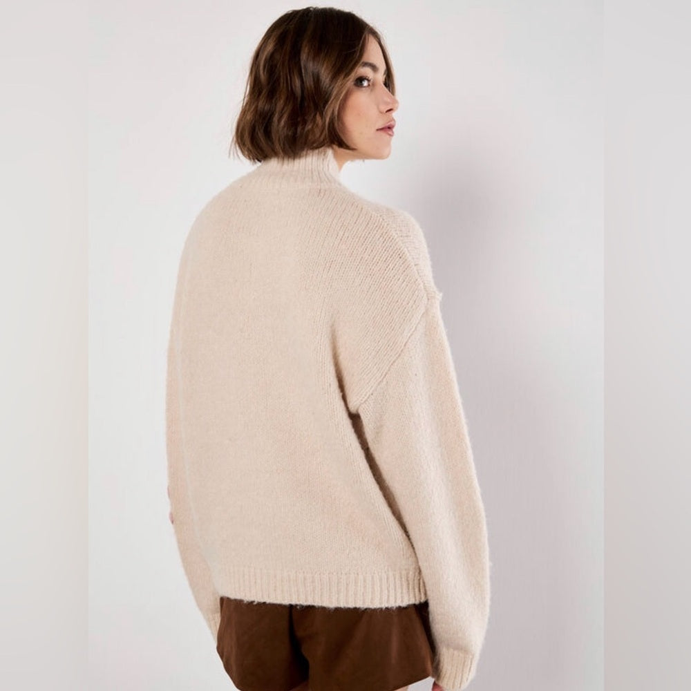 APRICOT 🍑 - Cream Floral Appliqué Turtleneck Sweater