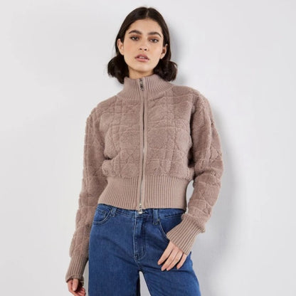 APRICOT 🍑 Taupe Textured Teddy Zip-Up Jacket
