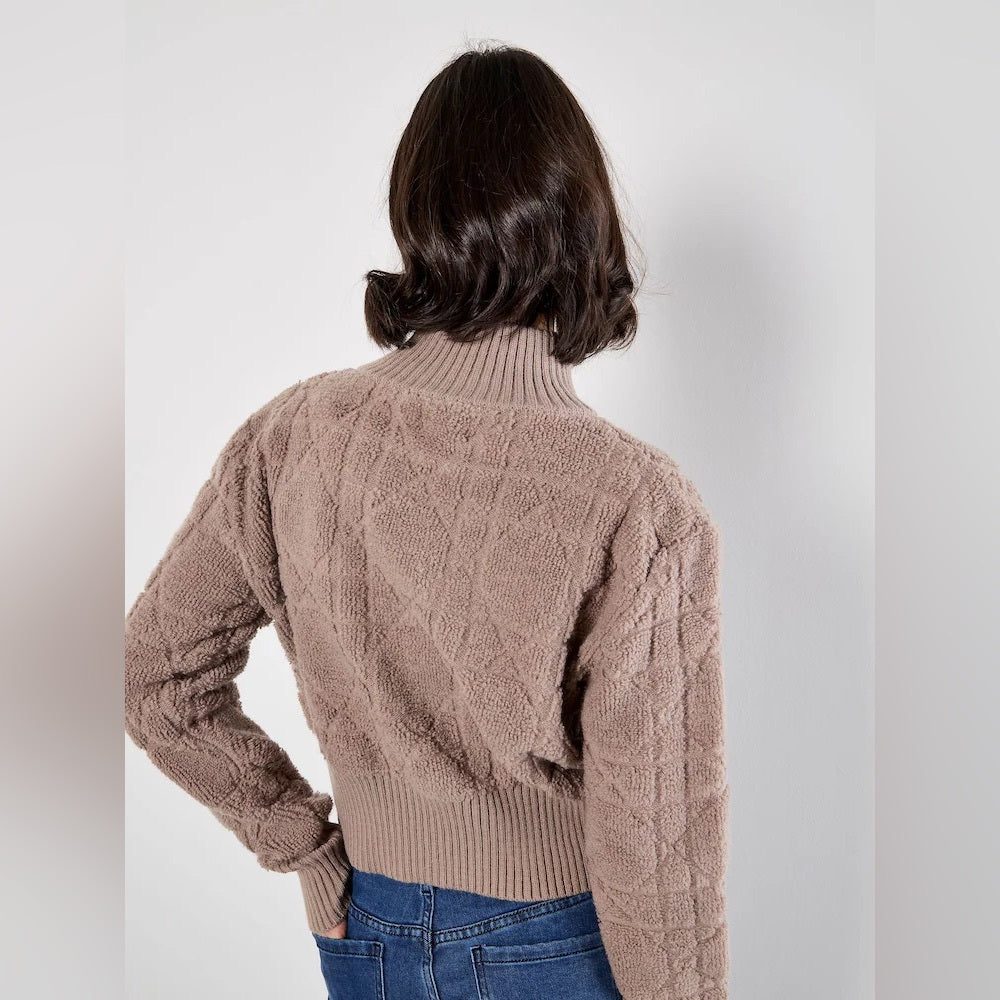 APRICOT 🍑 Taupe Textured Teddy Zip-Up Jacket