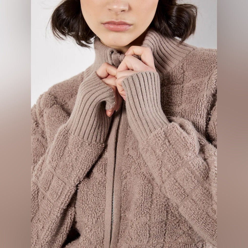 APRICOT 🍑 Taupe Textured Teddy Zip-Up Jacket
