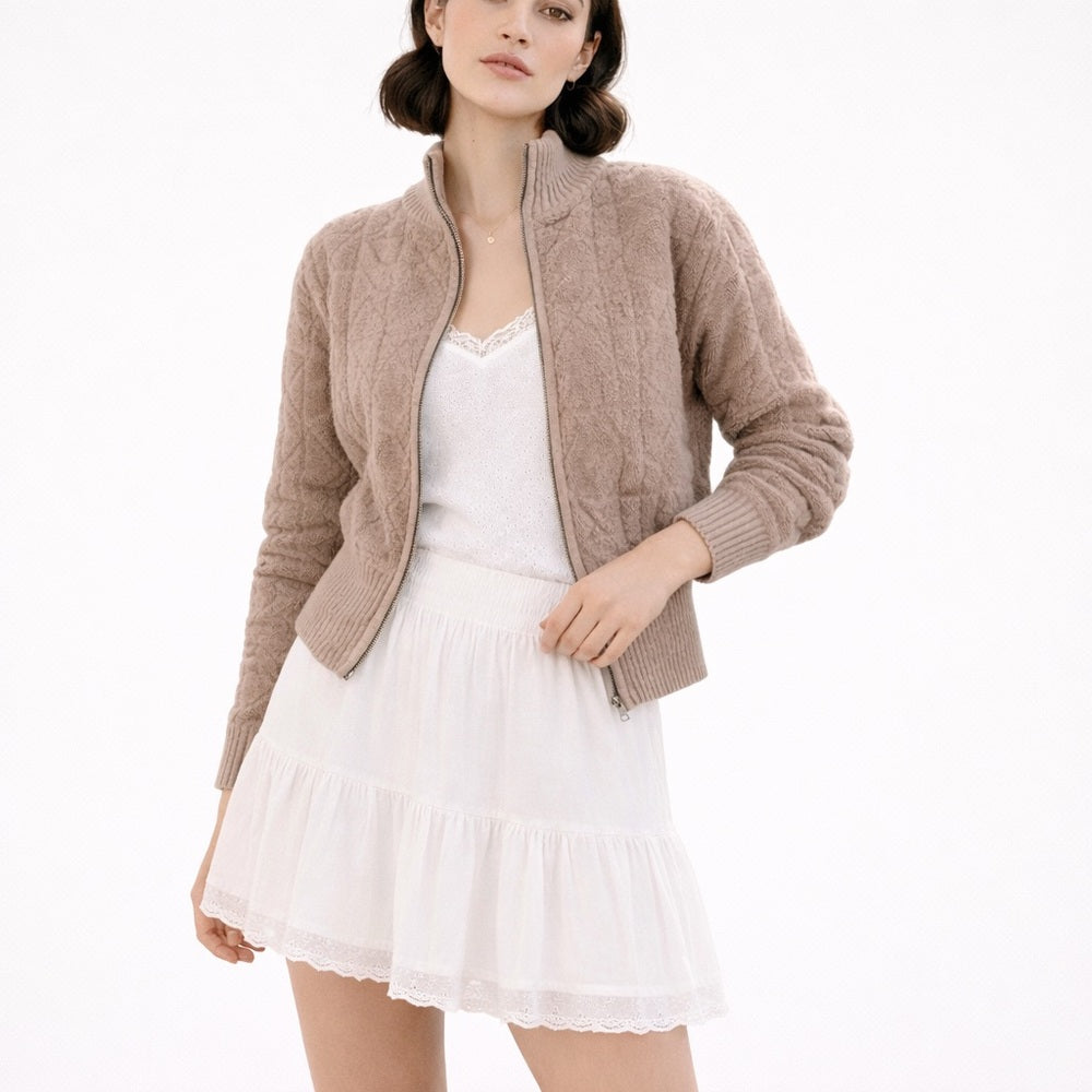 APRICOT 🍑 Taupe Textured Teddy Zip-Up Jacket