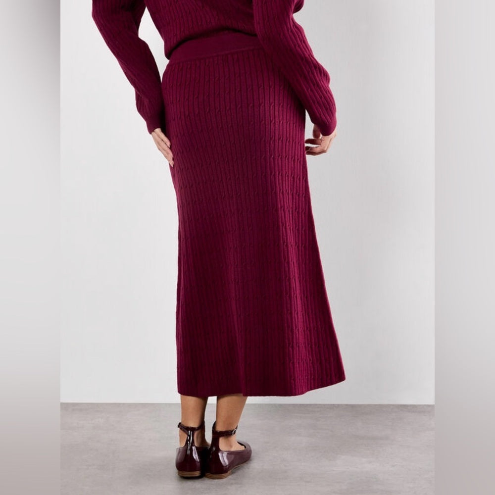 APRICOT 🍑- Burgundy Ribbed Knit Midi Skirt