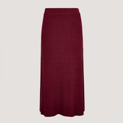APRICOT 🍑- Burgundy Ribbed Knit Midi Skirt