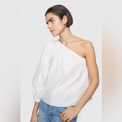 REBECCA MINKOFF - One-Shoulder White poplin Blouse - Women