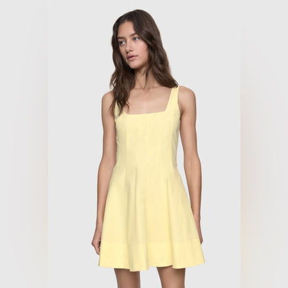 REBECCA MINKOFF - Light Yellow Square-Neck A-Line Dress