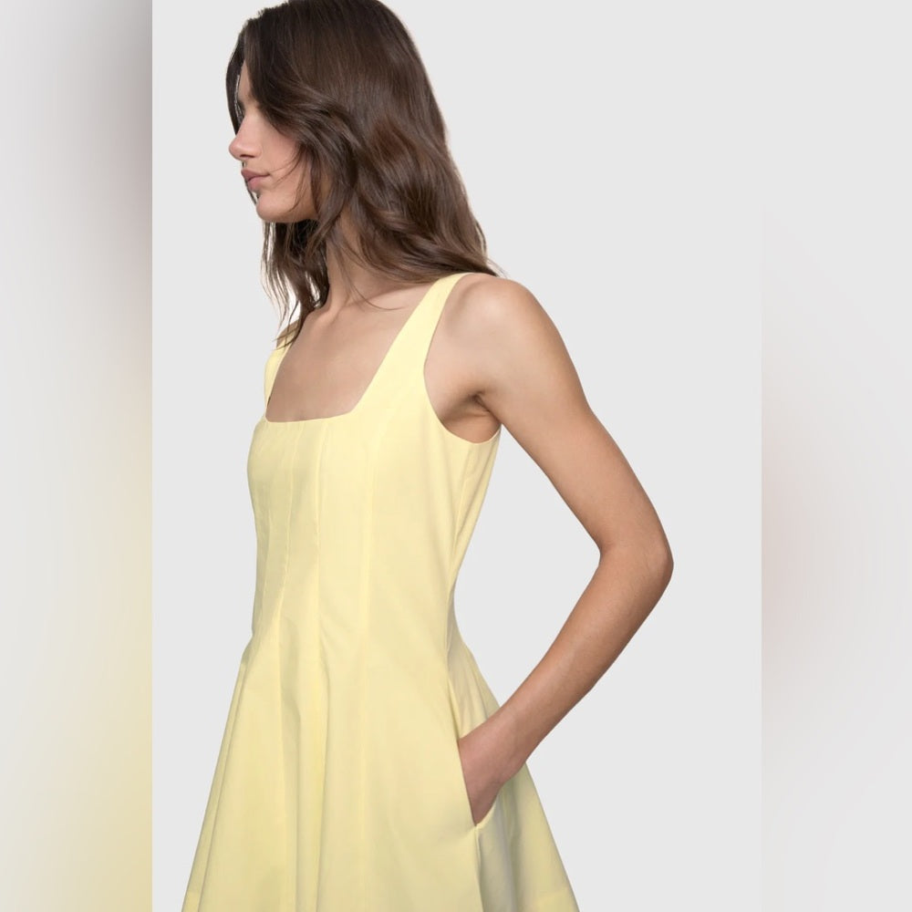 REBECCA MINKOFF - Light Yellow Square-Neck A-Line Dress