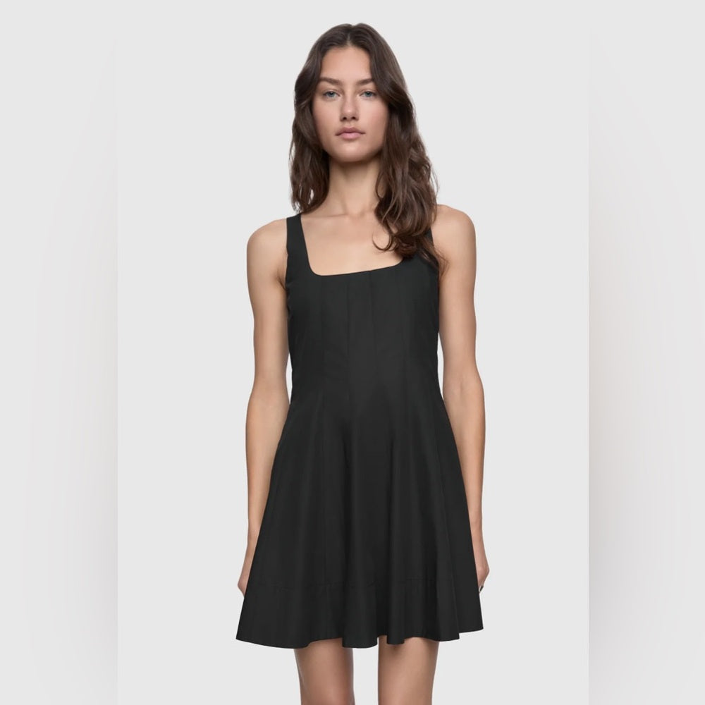 REBECCA MINKOFF -Black Square-Neck A-Line Dress