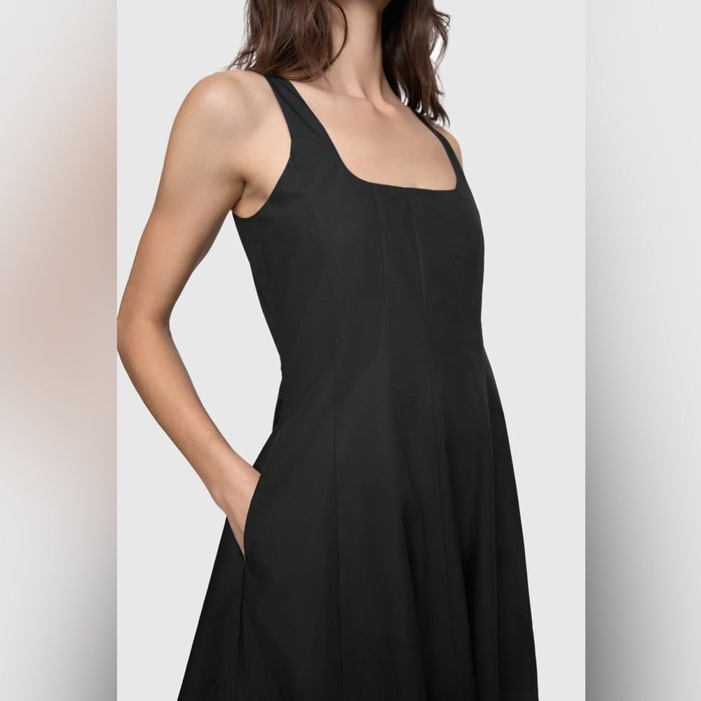REBECCA MINKOFF -Black Square-Neck A-Line Dress