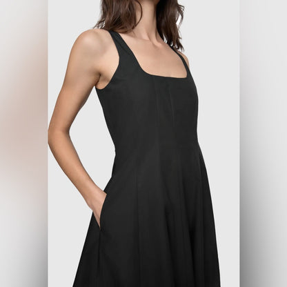 REBECCA MINKOFF -Black Square-Neck A-Line Dress