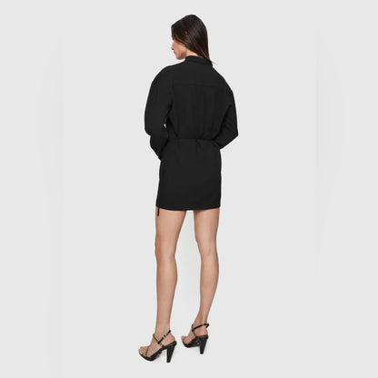 REBECCA MINKOFF-  Black Long-Sleeve Wrap Mini Dress