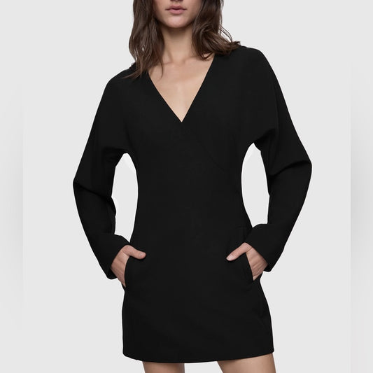 REBECCA MINKOFF-  Black V-Neck Mini Dress