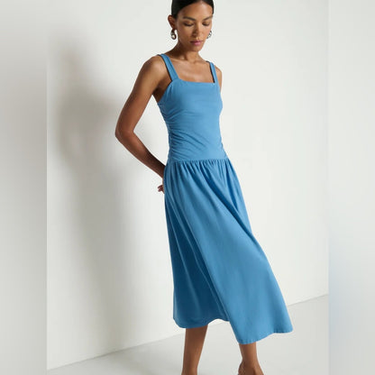 Nation LTD Blue Square-Neck Midi Dress