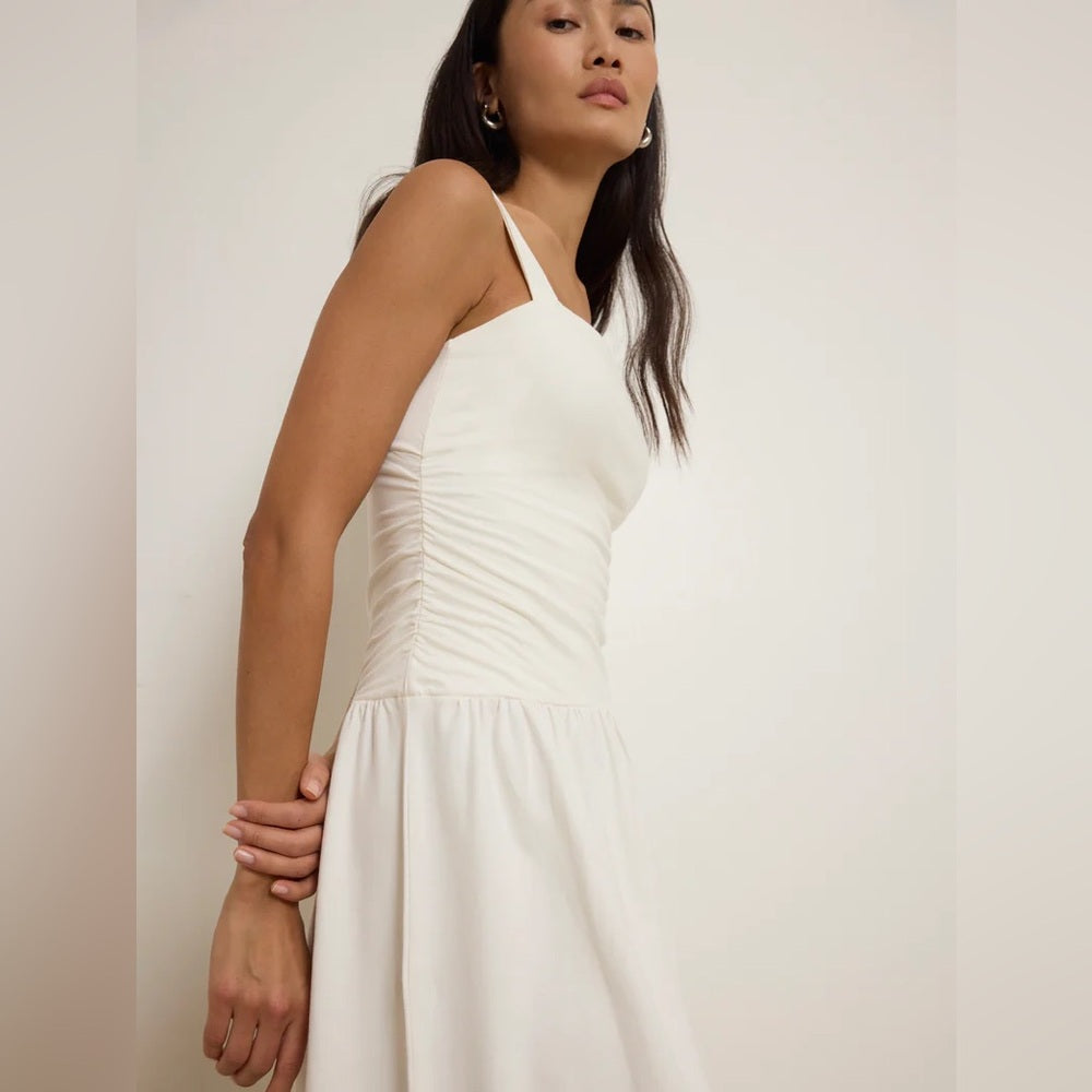 NATION LTD. -  White Midi Sundress - Elegant Gathered Bodice