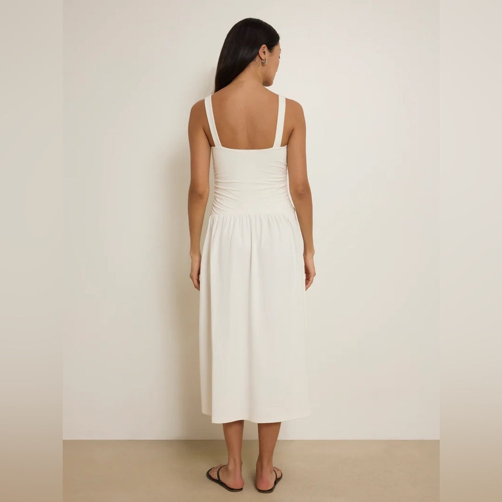 NATION LTD. -  White Midi Sundress - Elegant Gathered Bodice