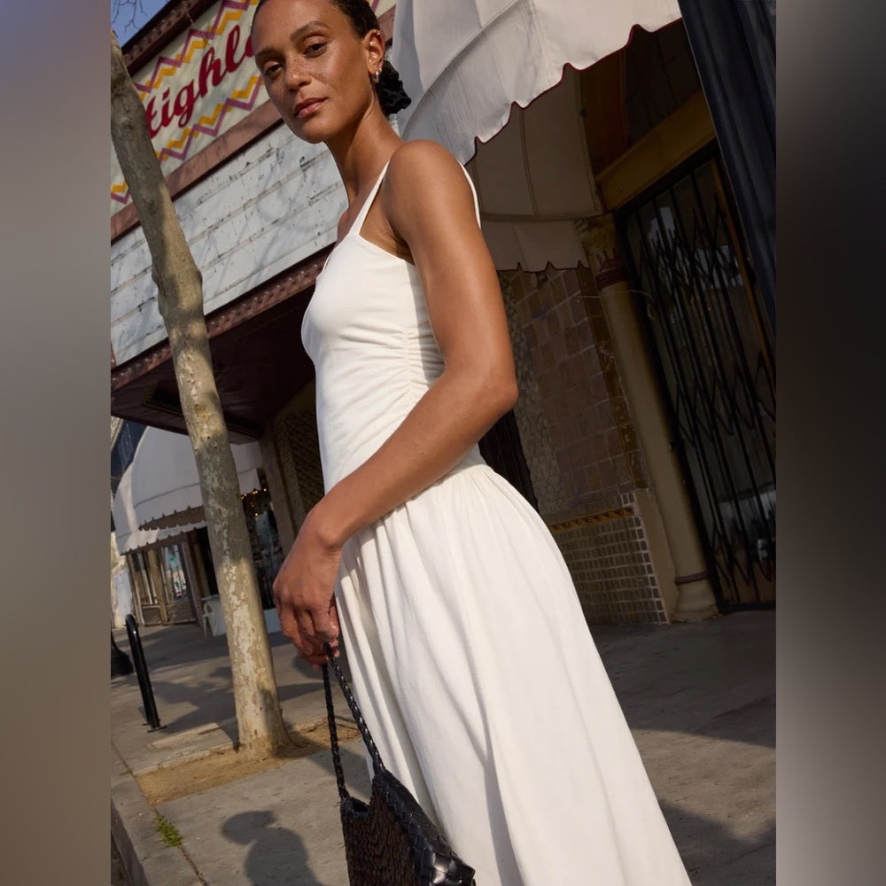 NATION LTD. -  White Midi Sundress - Elegant Gathered Bodice