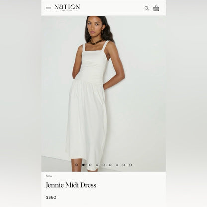NATION LTD. -  White Midi Sundress - Elegant Gathered Bodice