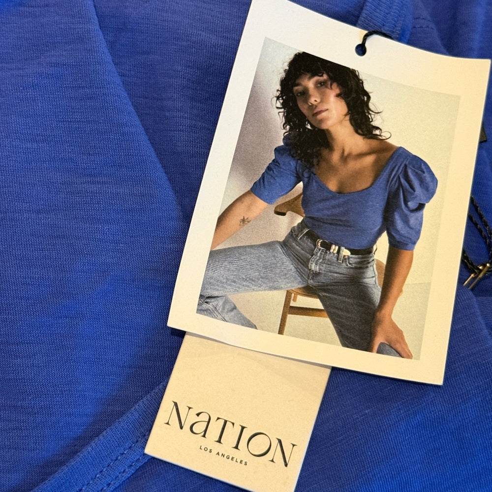 Nation LTD Royal Blue Puff-Sleeve Scoop Neck Top