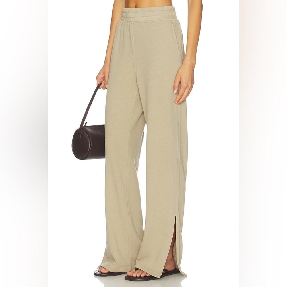 Nation LTD- Wide-Leg Split Hem Pull-On Pants in Light Beige