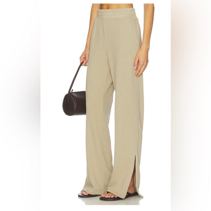Nation LTD- Wide-Leg Split Hem Pull-On Pants in Light Beige