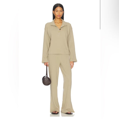 Nation LTD- Wide-Leg Split Hem Pull-On Pants in Light Beige