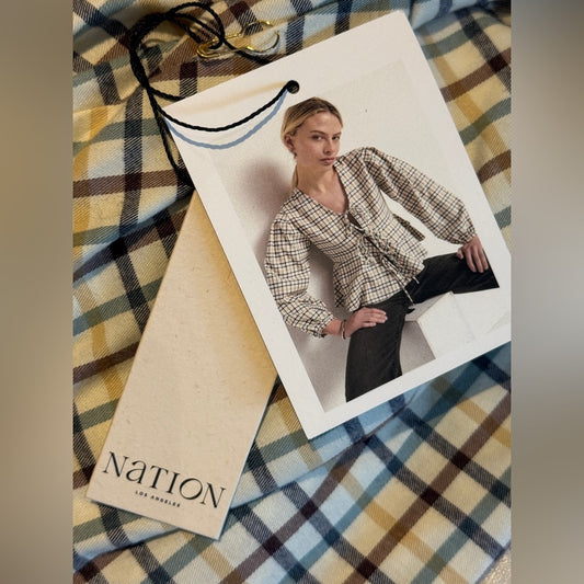 Nation LTD -  Plaid Peplum Button Jacket - Cream, Blue, Brown