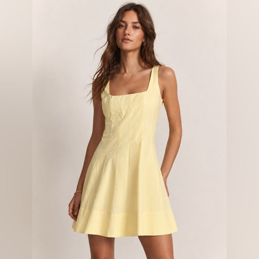REBECCA MINKOFF - Light Yellow Square-Neck A-Line Dress