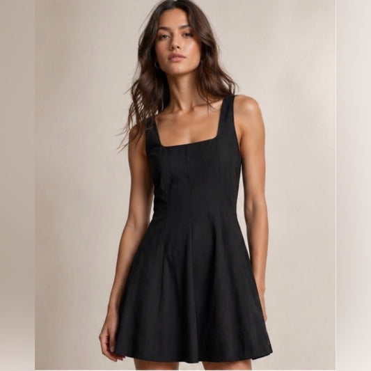 REBECCA MINKOFF -Black Square-Neck A-Line Dress