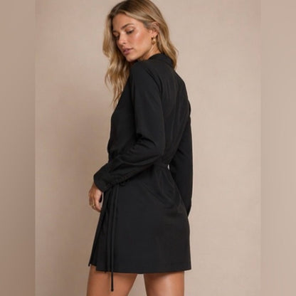 REBECCA MINKOFF-  Black Long-Sleeve Wrap Mini Dress