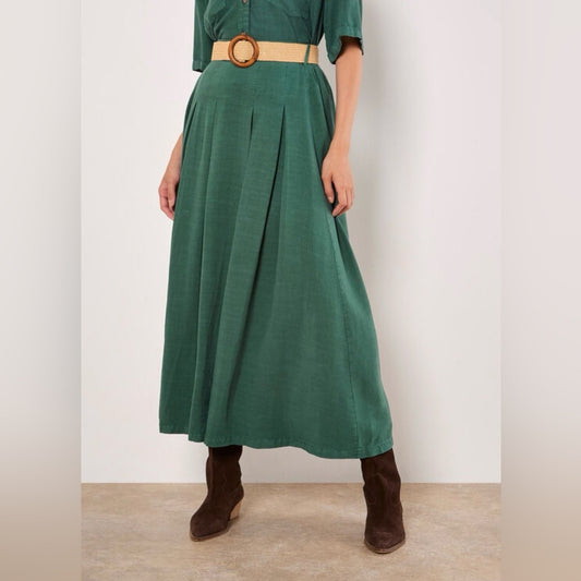Green Pleated Maxi Skirt