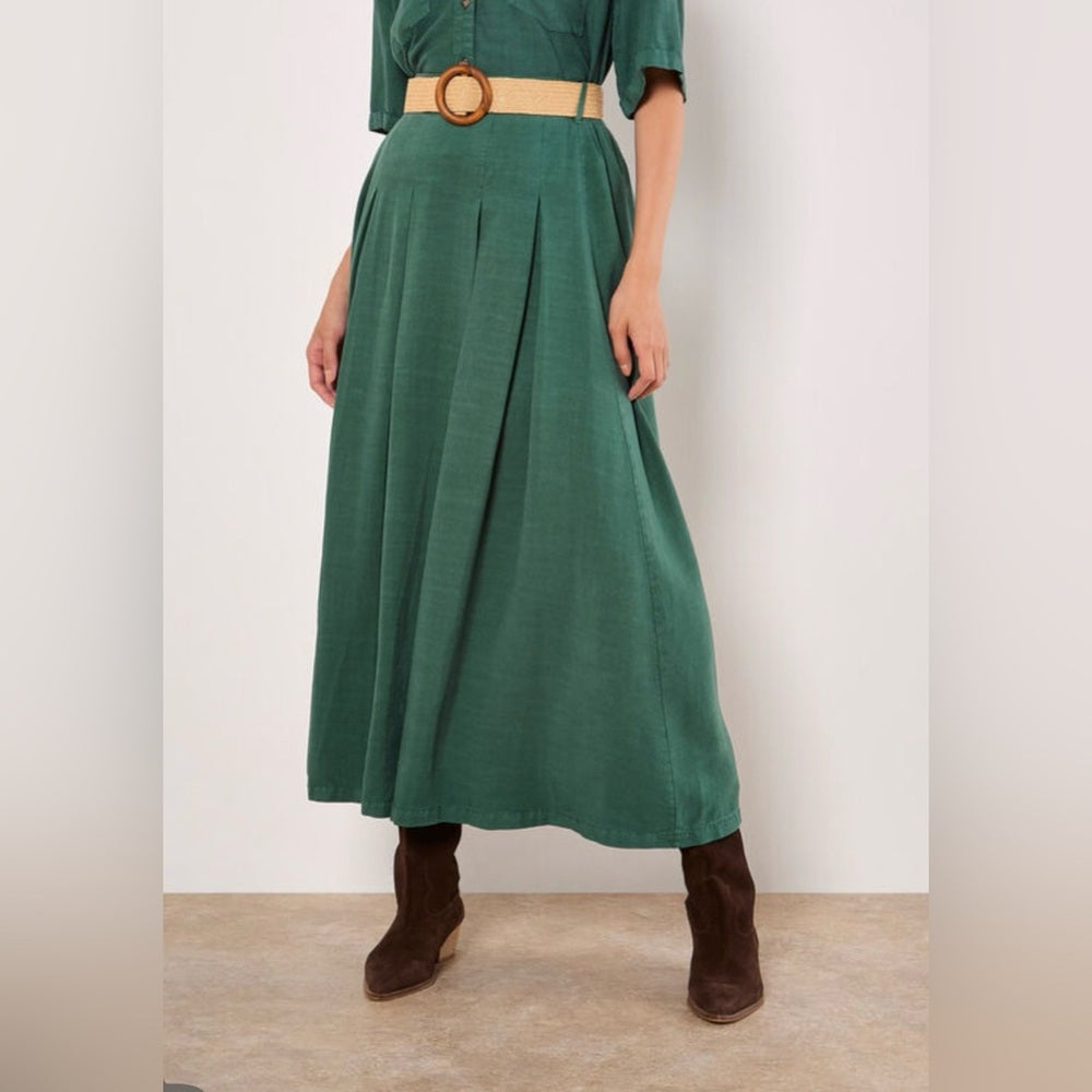 Green Pleated Maxi Skirt