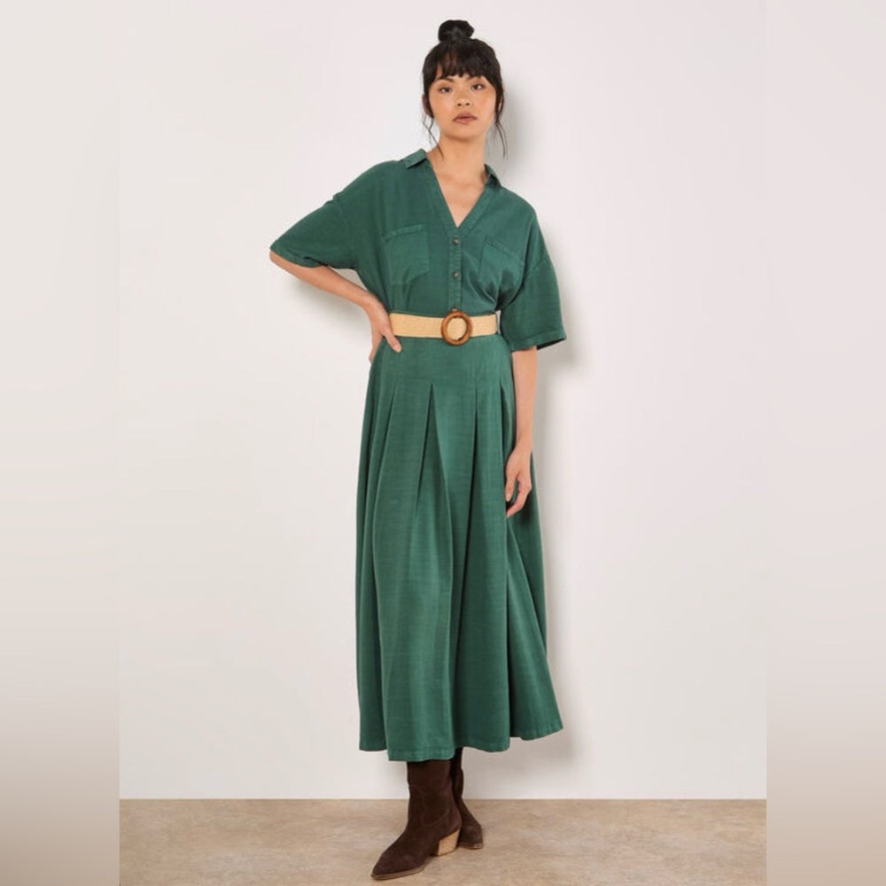 Green Pleated Maxi Skirt