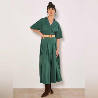 Green Pleated Maxi Skirt