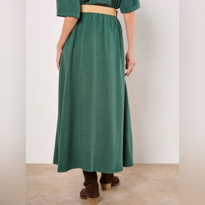 Green Pleated Maxi Skirt