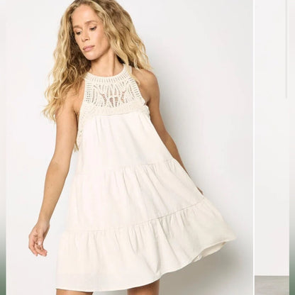 Apricot 🍑 - ' Cream Crochet Halter Tiered Dress