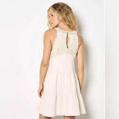 Apricot 🍑 - ' Cream Crochet Halter Tiered Dress