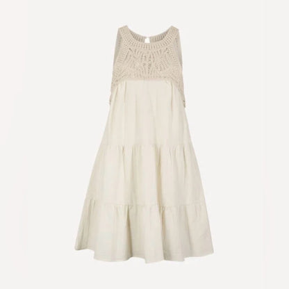Apricot 🍑 - ' Cream Crochet Halter Tiered Dress