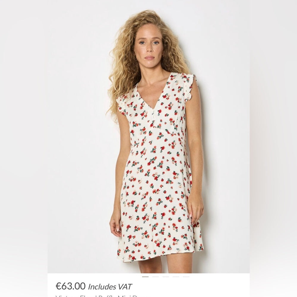 APRICOT Cream Floral Tie-Shoulder Dress with Red & Green Print