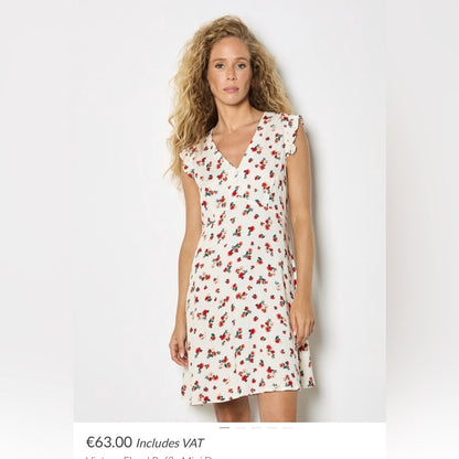 APRICOT Cream Floral Tie-Shoulder Dress with Red & Green Print