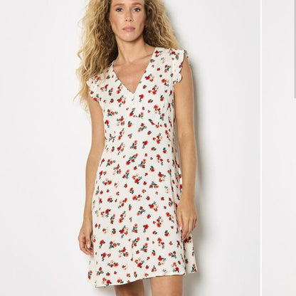 APRICOT Cream Floral Tie-Shoulder Dress with Red & Green Print