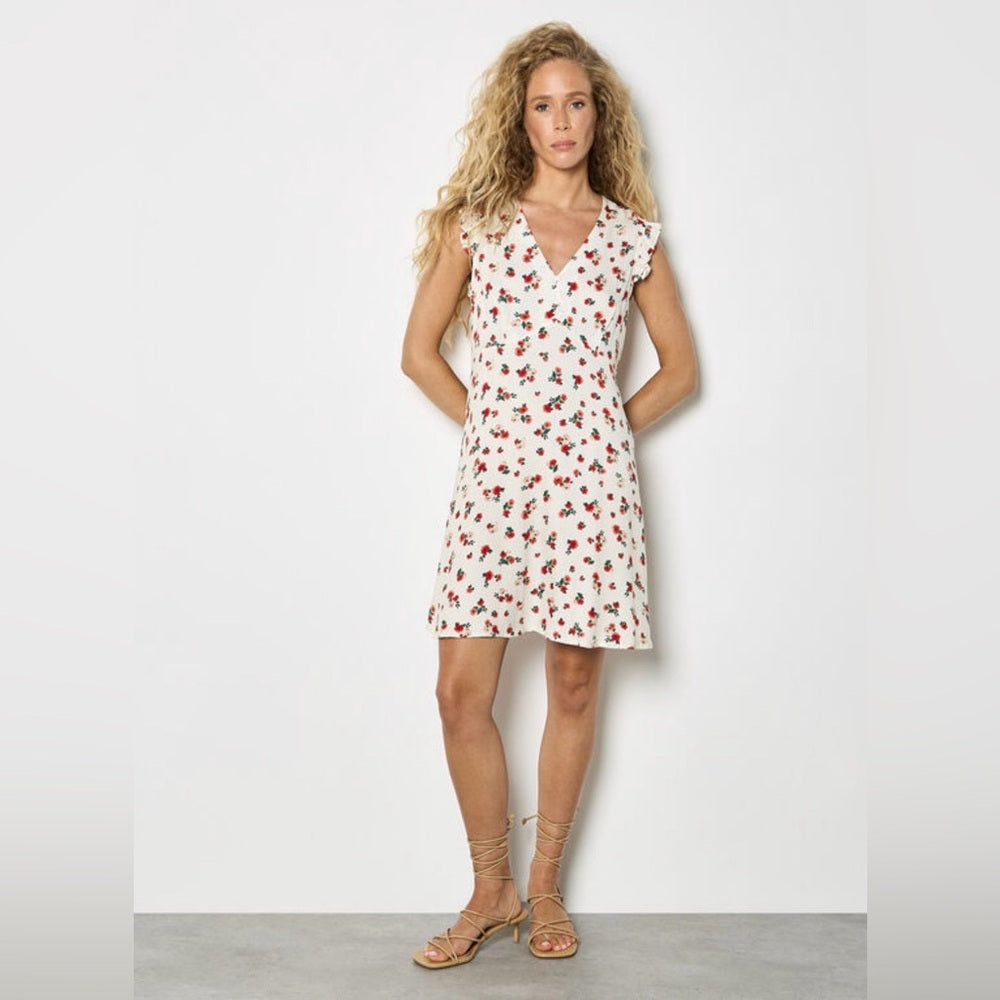 APRICOT Cream Floral Tie-Shoulder Dress with Red & Green Print