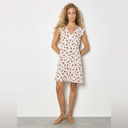 APRICOT Cream Floral Tie-Shoulder Dress with Red & Green Print