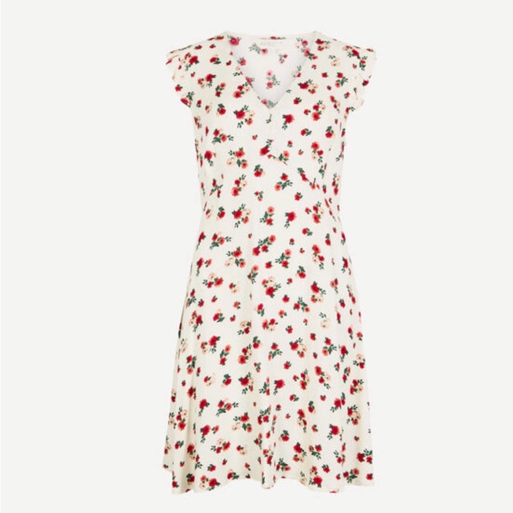APRICOT Cream Floral Tie-Shoulder Dress with Red & Green Print