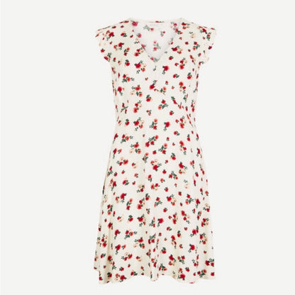 APRICOT Cream Floral Tie-Shoulder Dress with Red & Green Print