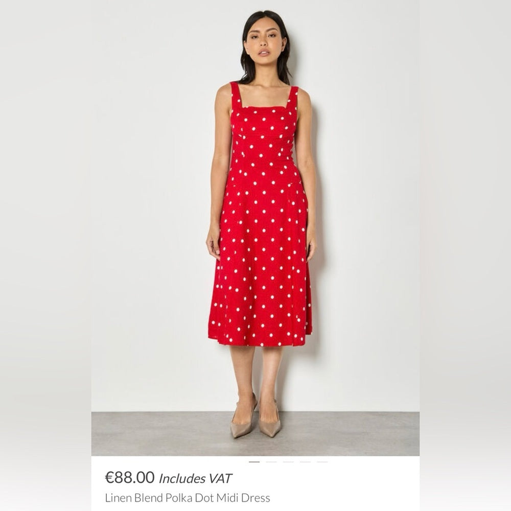 APRICOT Red Polka Dot Square-Neck Midi Dress