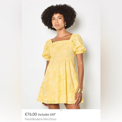 Apricot 🍑 -  Yellow Eyelet Puff-Sleeve Mini Dress