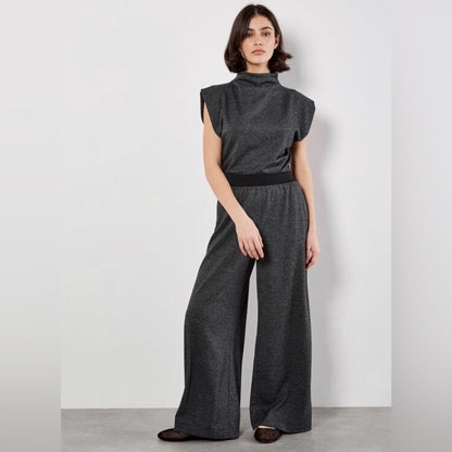 Apricot 🍑 Mini Houndstooth Wide-Leg Knit Pants in Stone