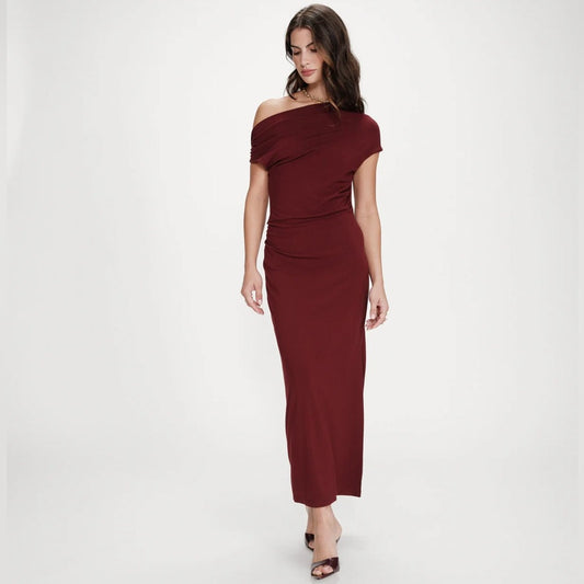 Grace & Mila - FITTED MAXI DRESS WITH ASYMMETRIC NECKLINE CHERRY VANITY