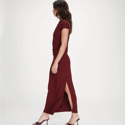 Grace & Mila - FITTED MAXI DRESS WITH ASYMMETRIC NECKLINE CHERRY VANITY