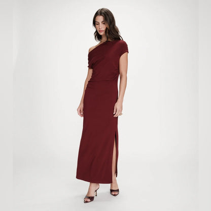 Grace & Mila - FITTED MAXI DRESS WITH ASYMMETRIC NECKLINE CHERRY VANITY